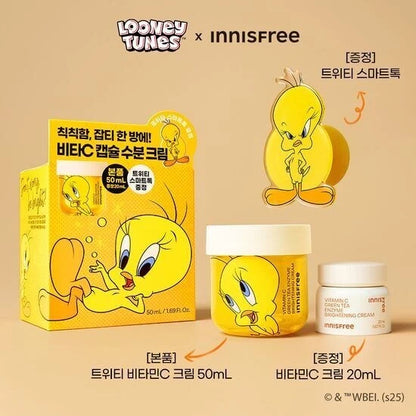 Innisfree TWEETY Vitamin C Green Tea Brightening Cream 50+20ml + Tweety Phone Grip (Limited Edition)